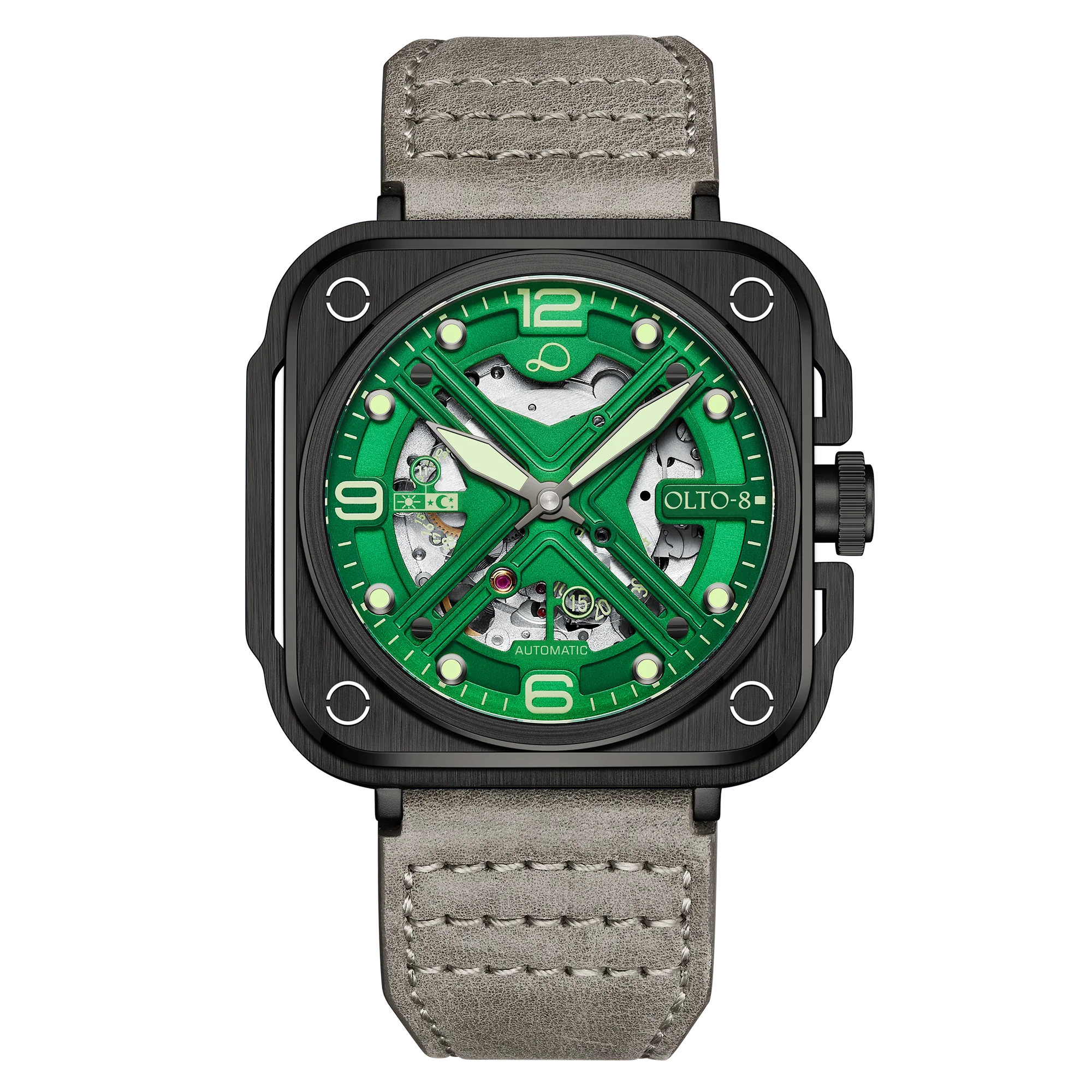 OLTO-8 IRON-X Square Skeleton Automatic Watch Green