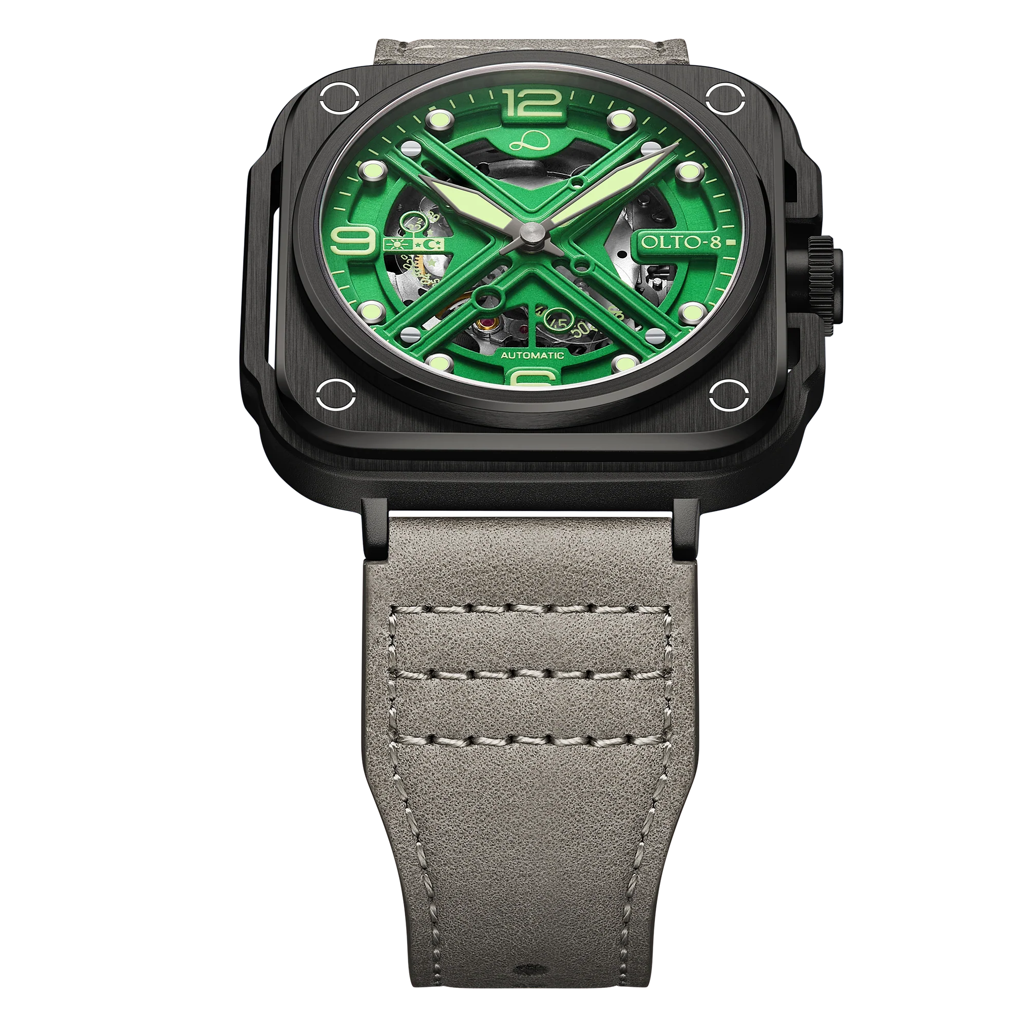 OLTO-8 IRON-X Square Skeleton Automatic Watch Green