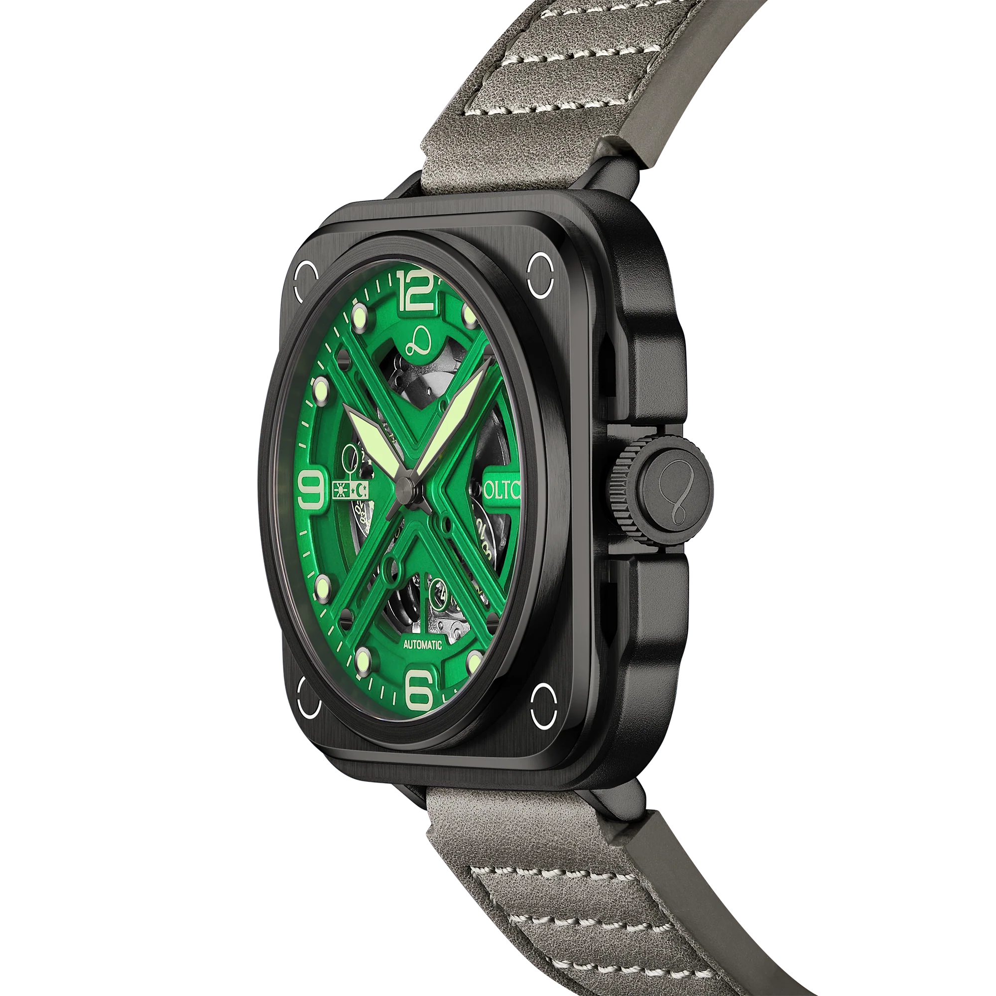 OLTO-8 IRON-X Square Skeleton Automatic Watch Green