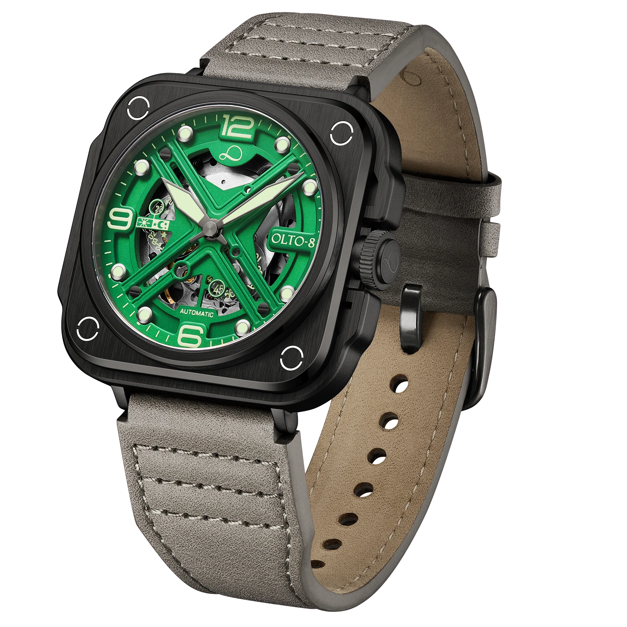 OLTO-8 IRON-X Square Skeleton Automatic Watch Green