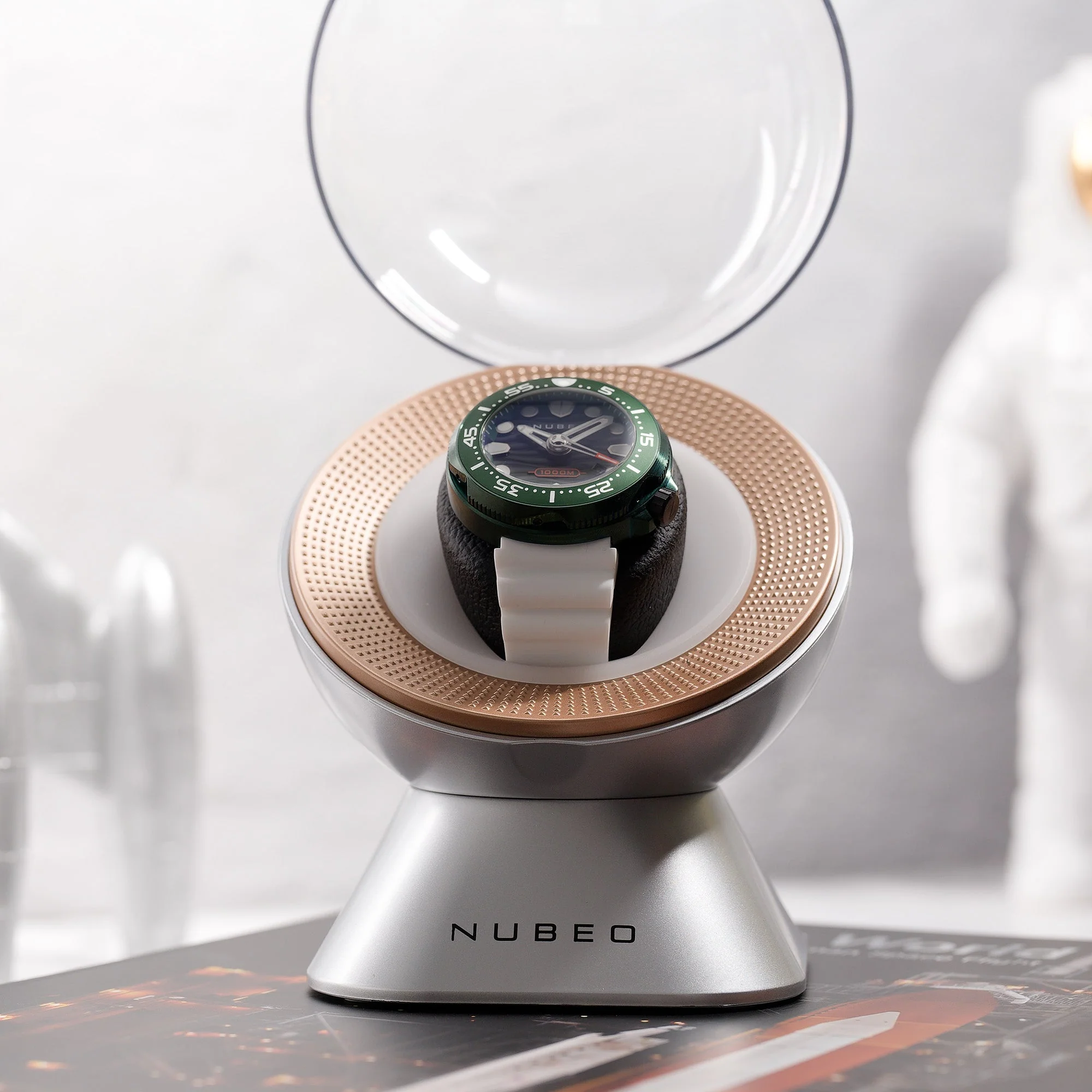 Mainspring Astronomy Satellite Single Slot Watch Winder Galaxy Silver