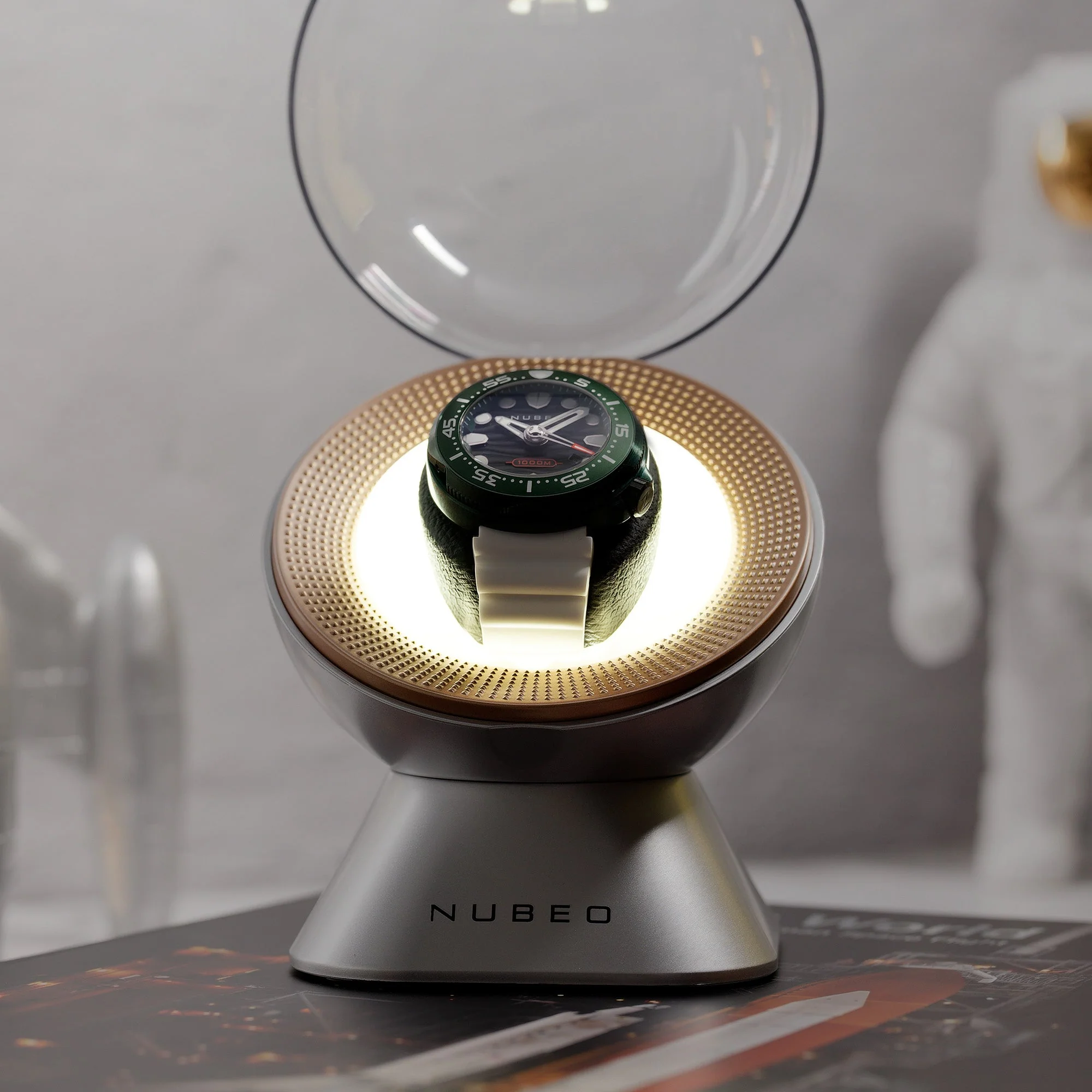 Mainspring Astronomy Satellite Single Slot Watch Winder Galaxy Silver