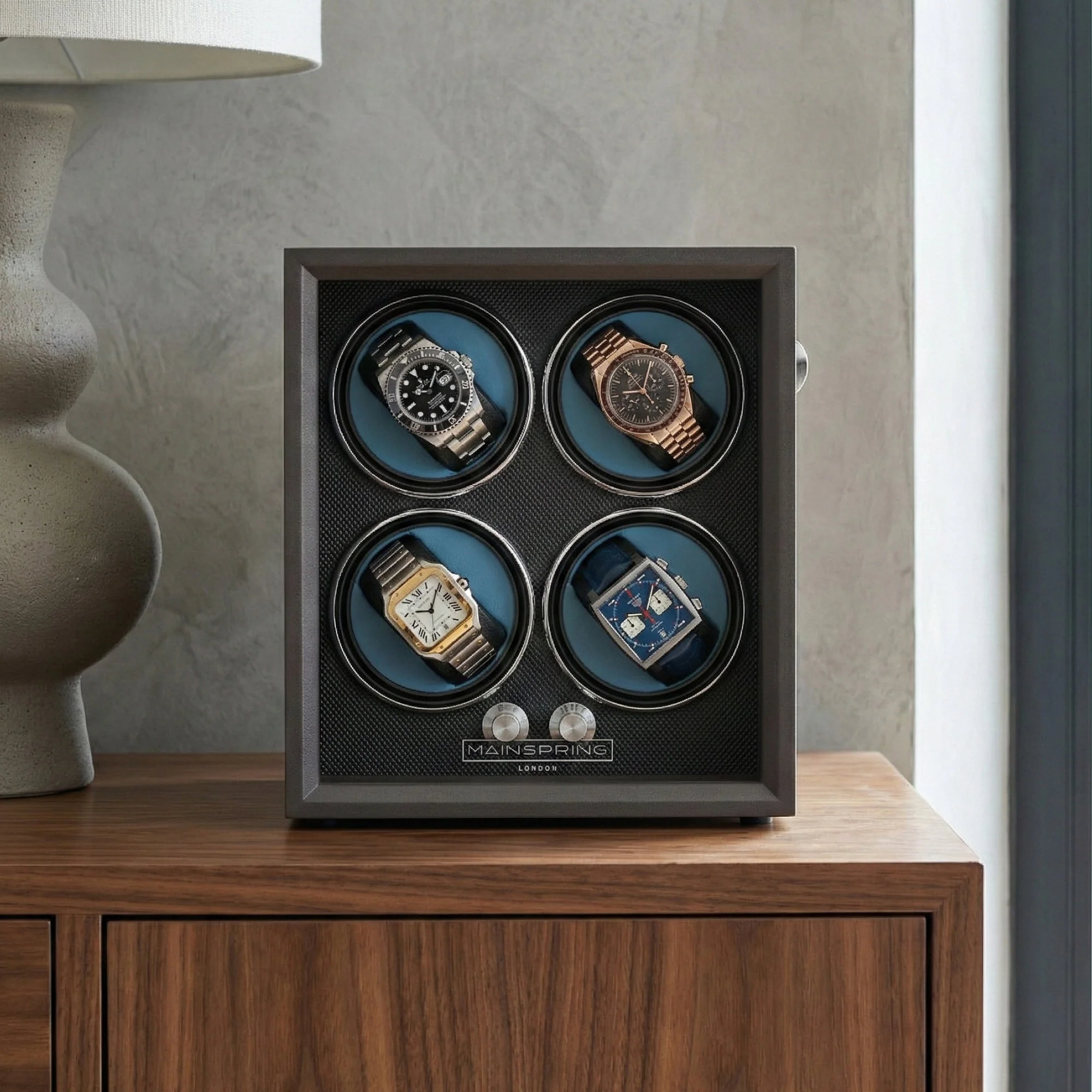 Mainspring Guardian 4-Slot Watch Winder Graphite Guard