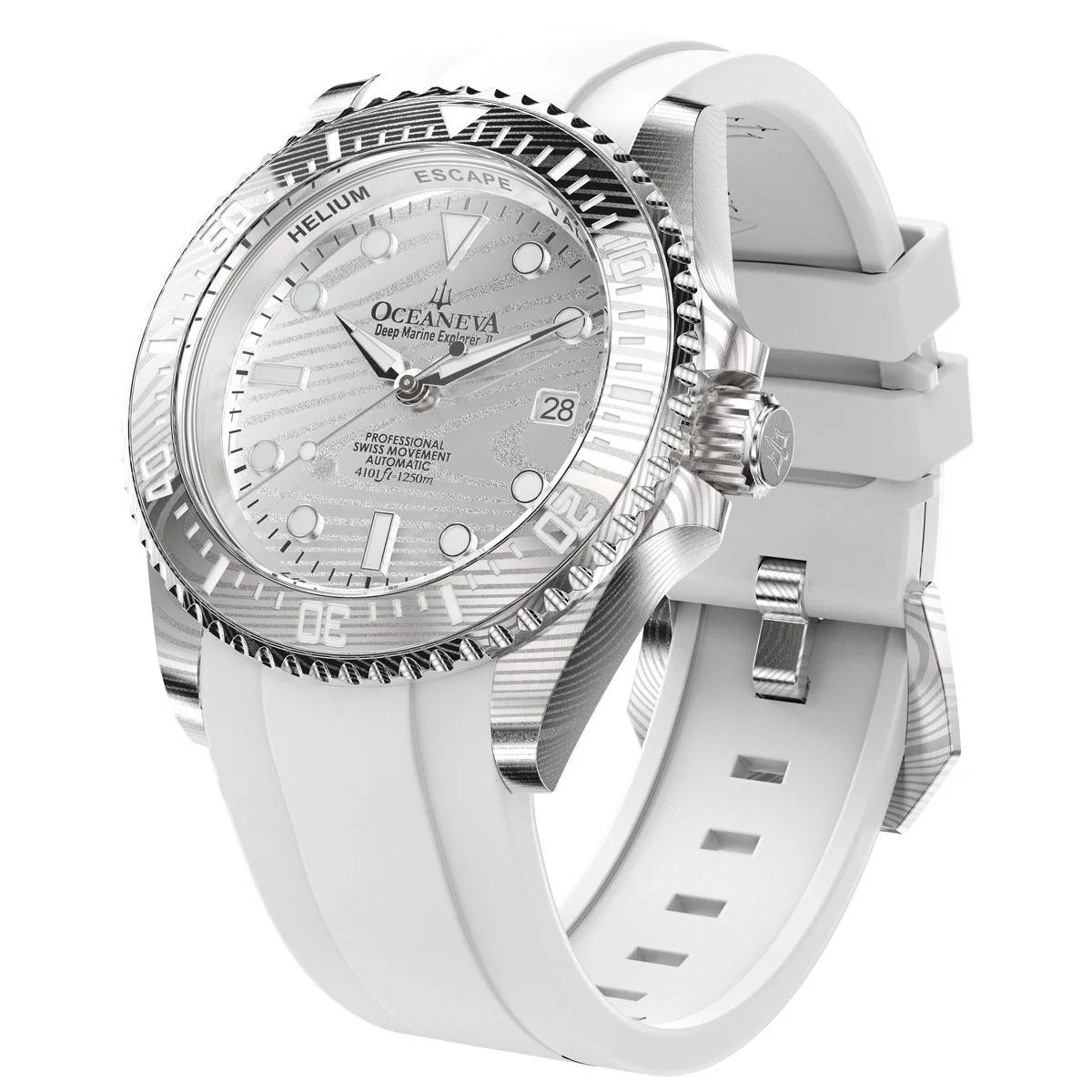 Oceaneva Deep Marine Explorer II Damascus Silver White Limited Edition