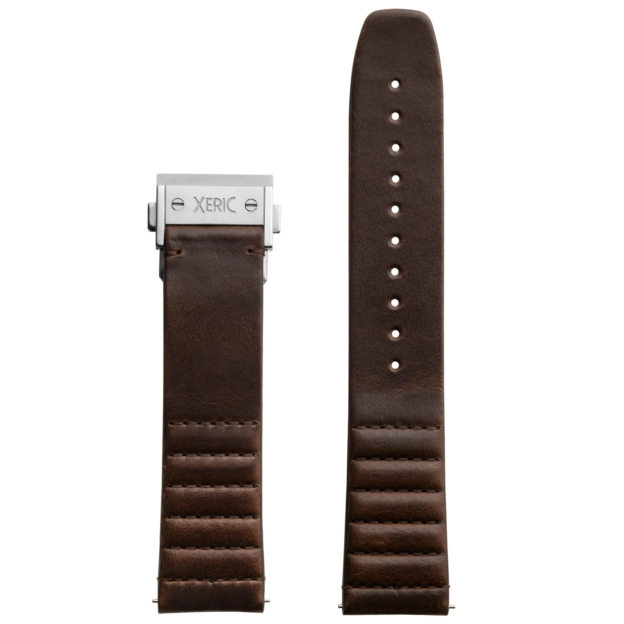 1602-xeric-22mm-ribbed-horween-leather-brown-strap-with-silver-deployant-clasp-1.webp Xeric 22mm Ribbed Horween Leather Brown Strap with Silver Deployant Clasp