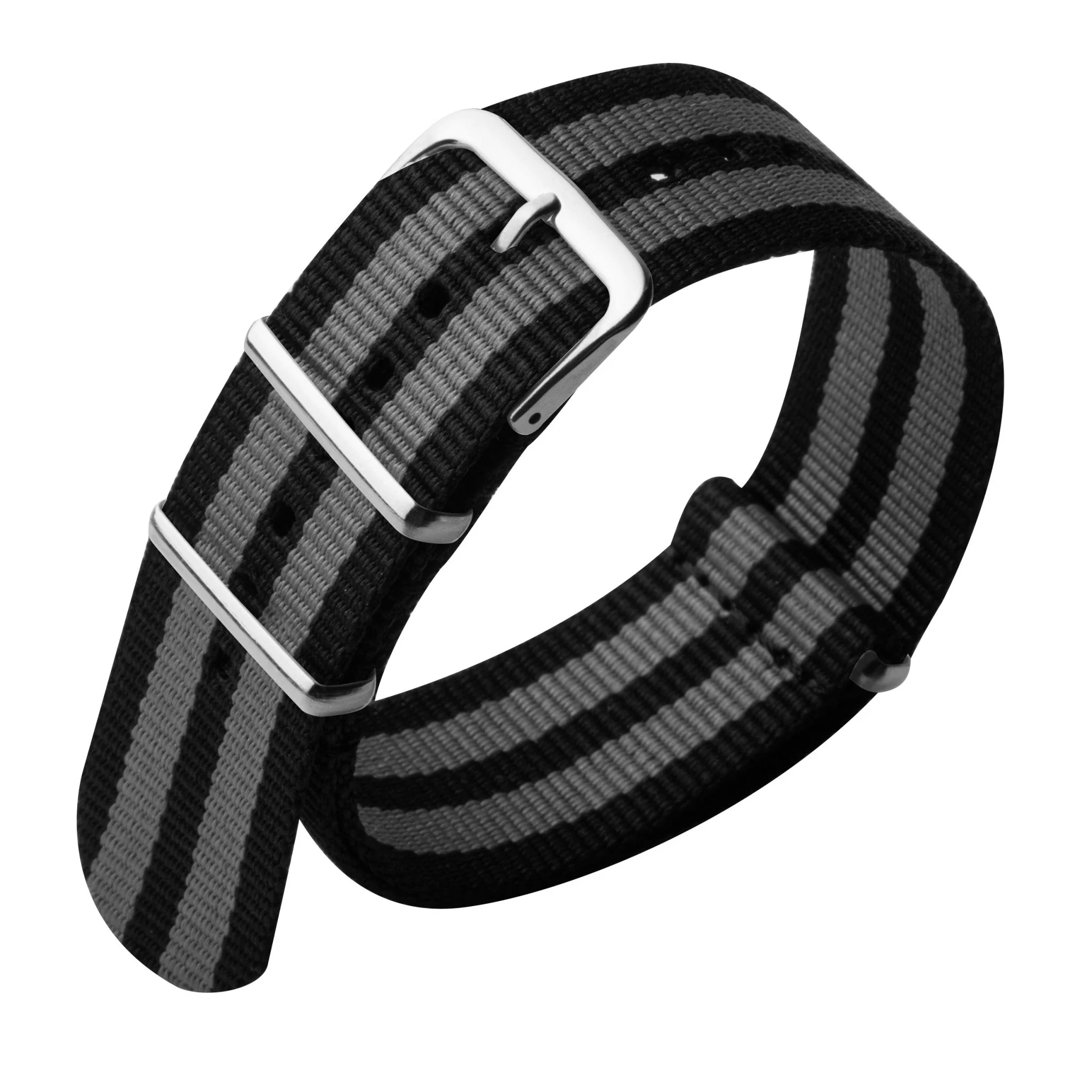 1611-xeric-22mm-military-strap-black-grey-stripes-with-silver-hardware-1.webp Xeric 22mm Military Strap Black Grey Stripes with Silver Hardware