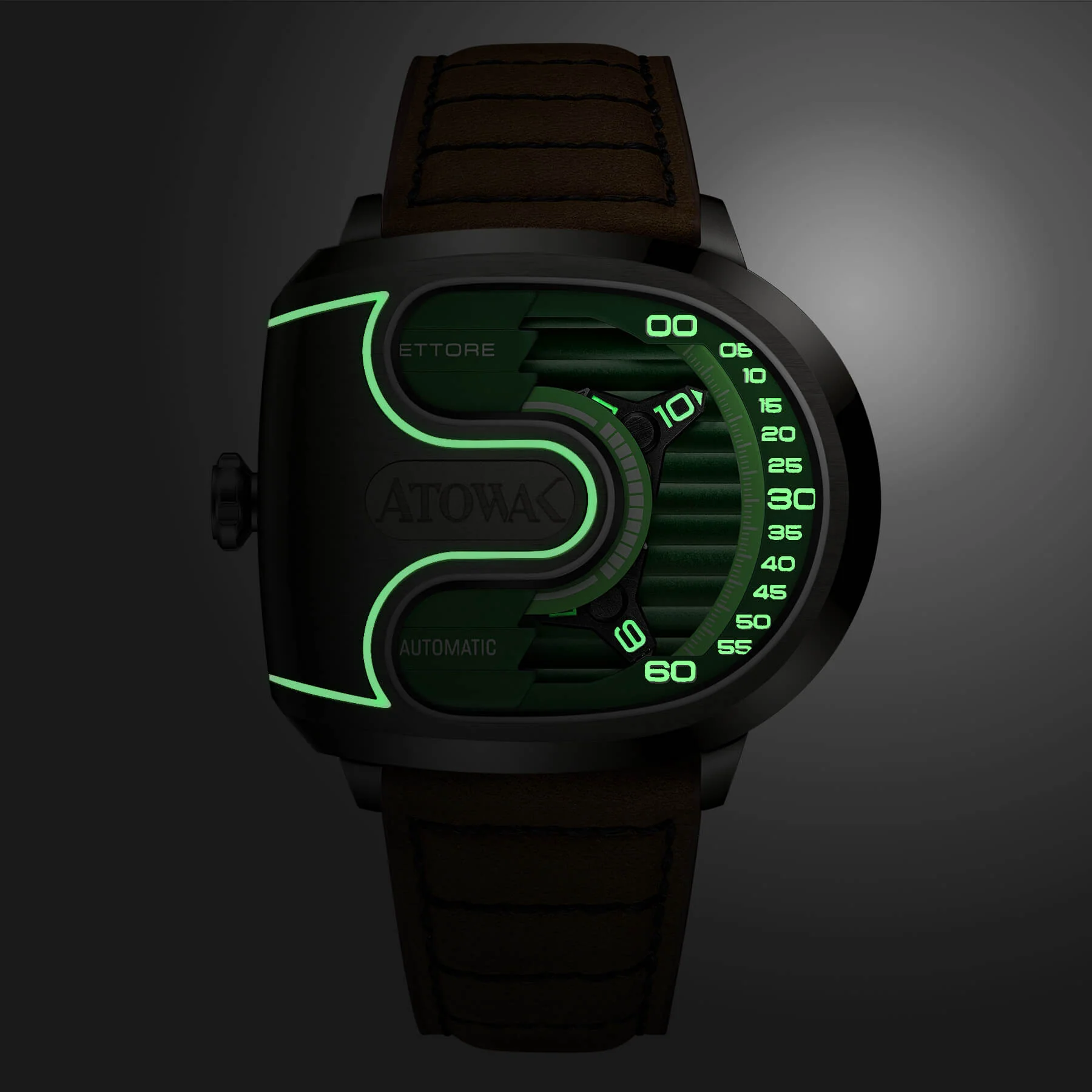 Atowak Ettore Drift 4-Arm Wandering Hour Dark Green Watches