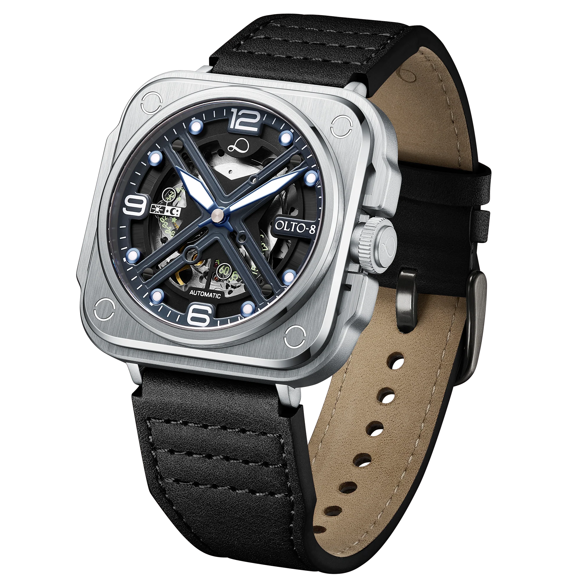 2304-olto-8-iron-x-square-skeleton-automatic-watch-silver-5.webp OLTO-8 IRON-X Square Skeleton Automatic Watch Silver