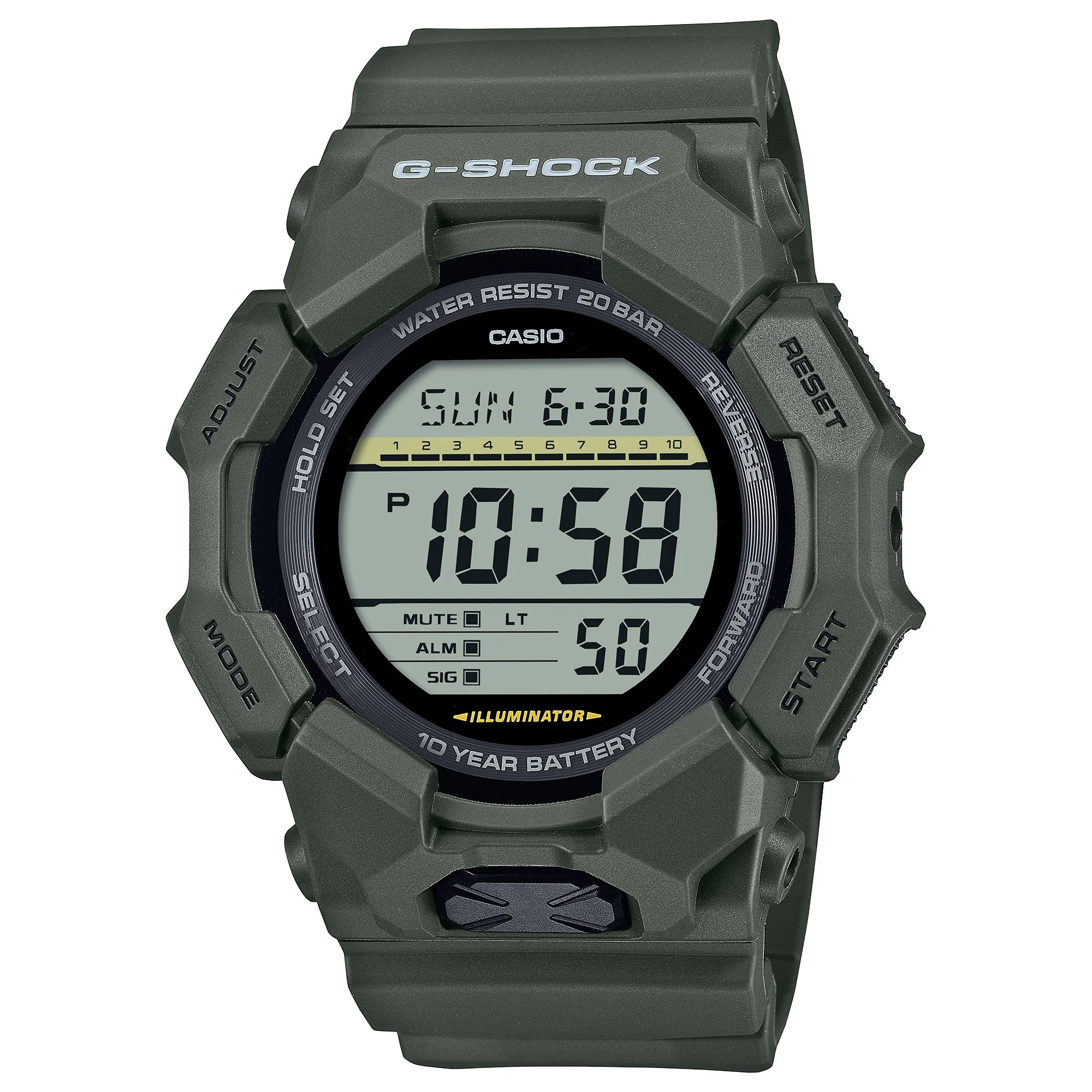 G-Shock GD010 Rugged Digital 10 Year Battery Green