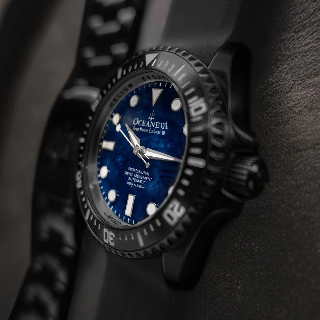 Oceaneva Deep Marine Explorer III Automatic 3000M Pro Diver Black Navy Mother Of Pearl Limited Edition