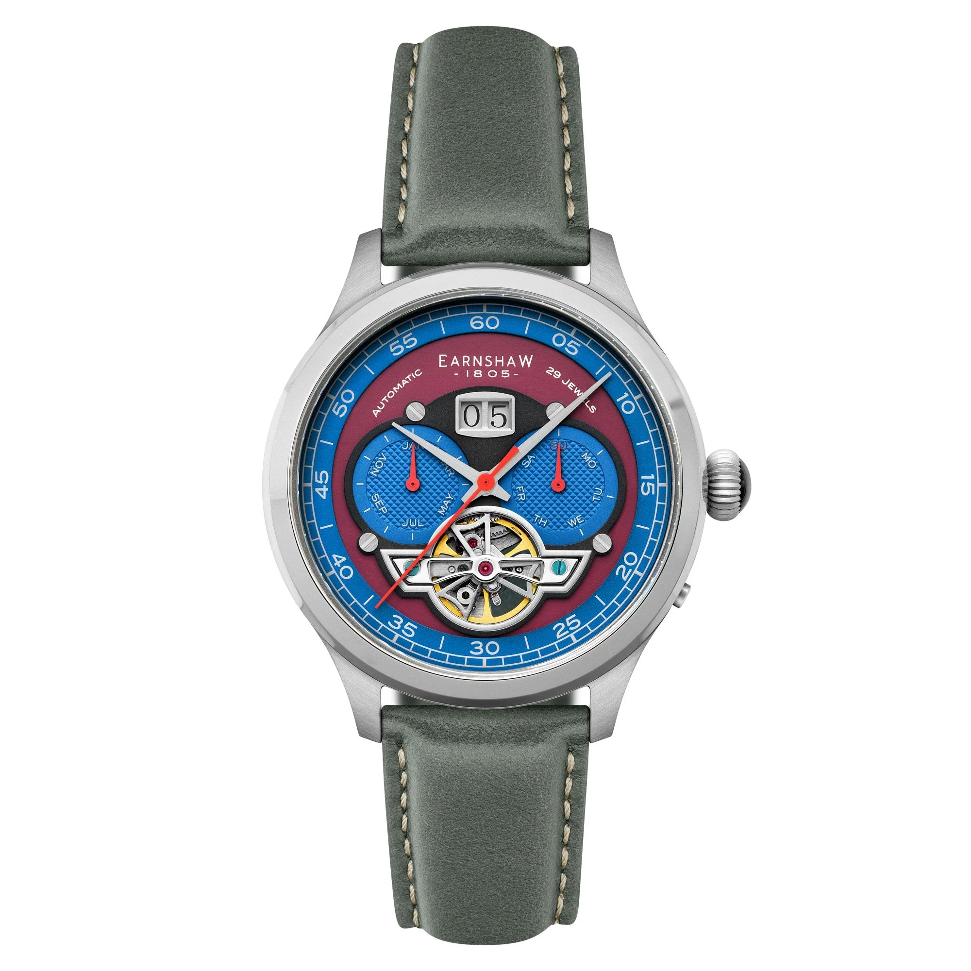 Thomas Earnshaw Baron Grand Date Calendar Open Heart Automatic English Blue