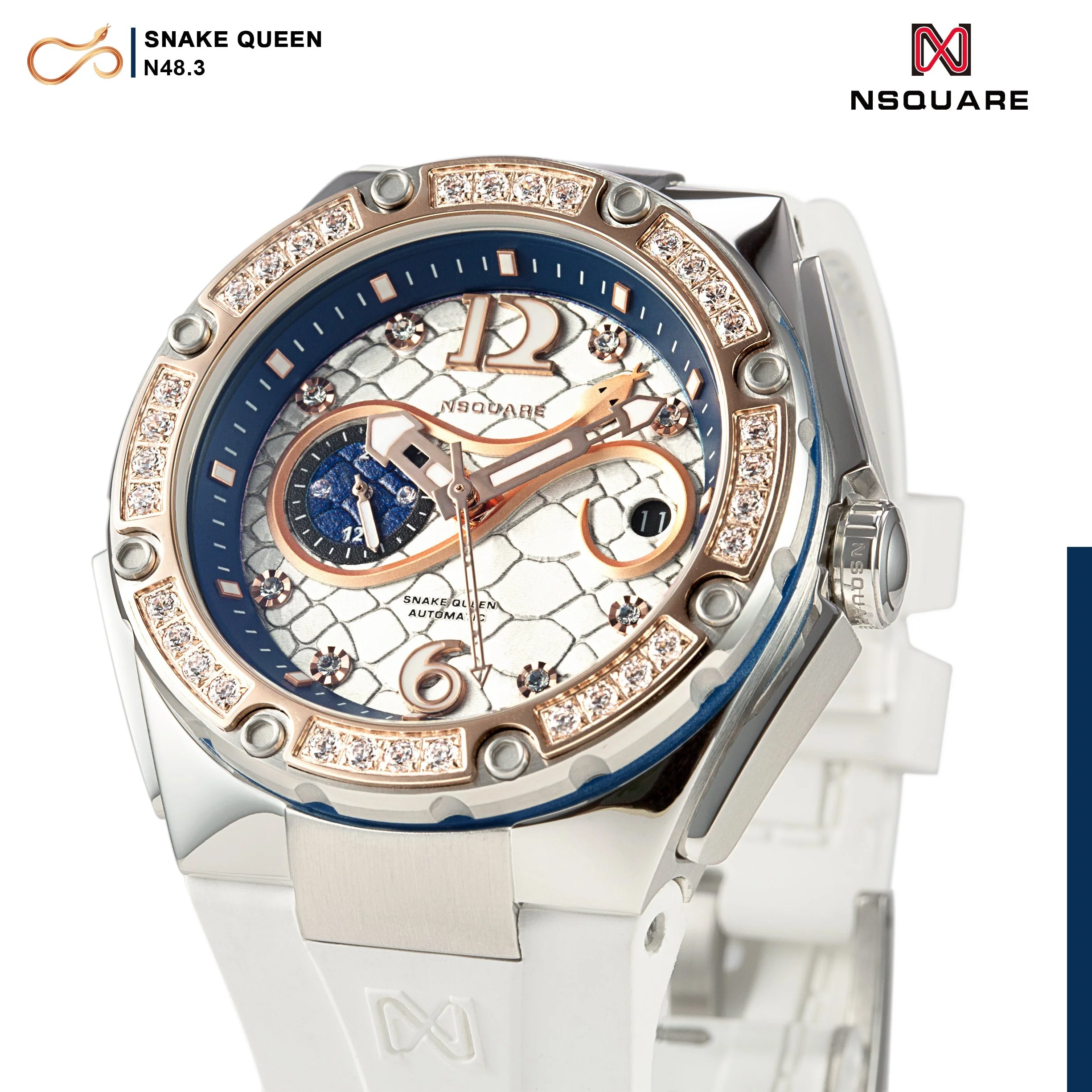 Nsquare SnakeQueen 39mm Automatic Rose Gold White