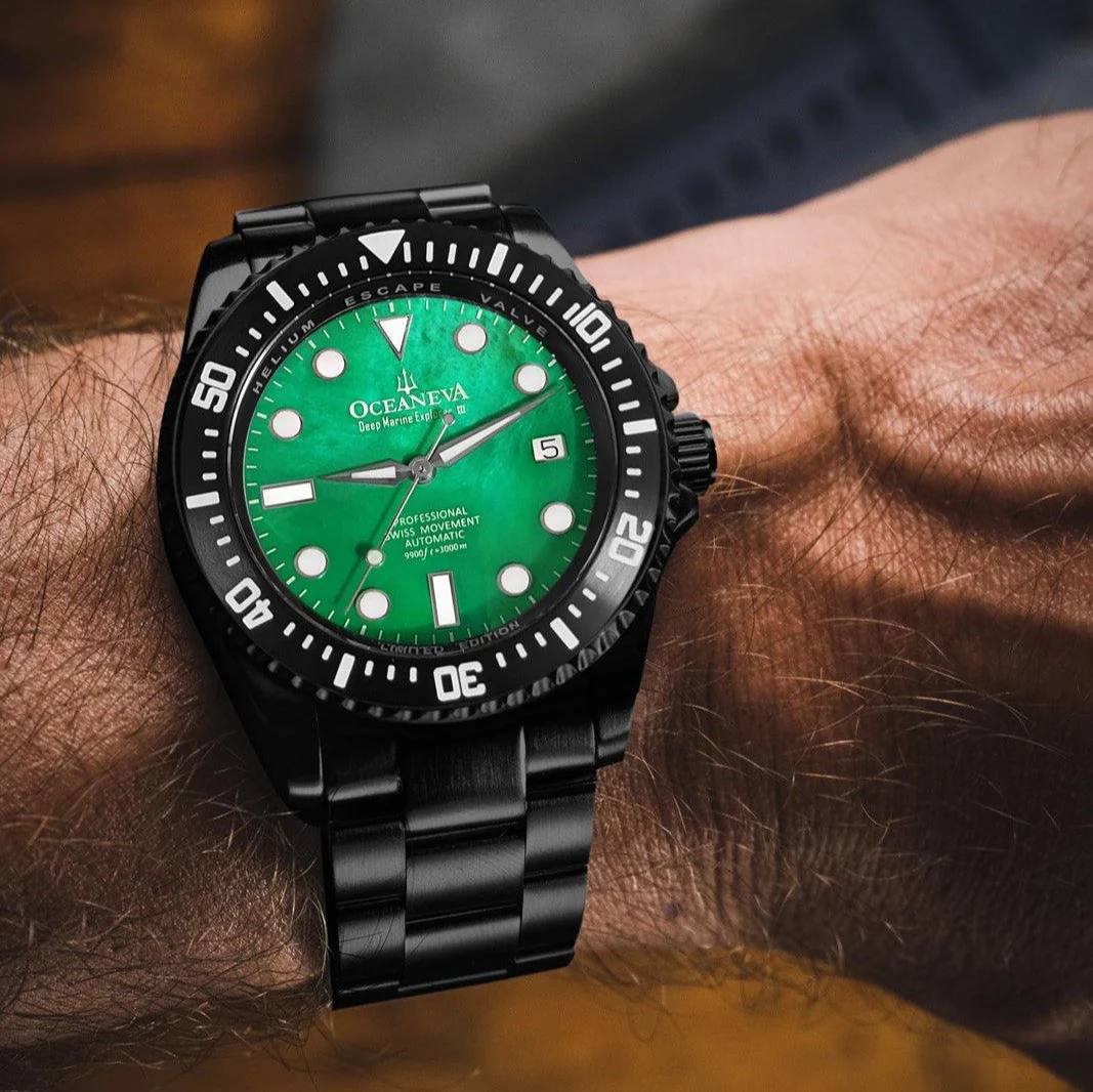 Oceaneva Deep Marine Explorer III Automatic 3000M Pro Diver Black Green Mother Of Pearl Limited Edition