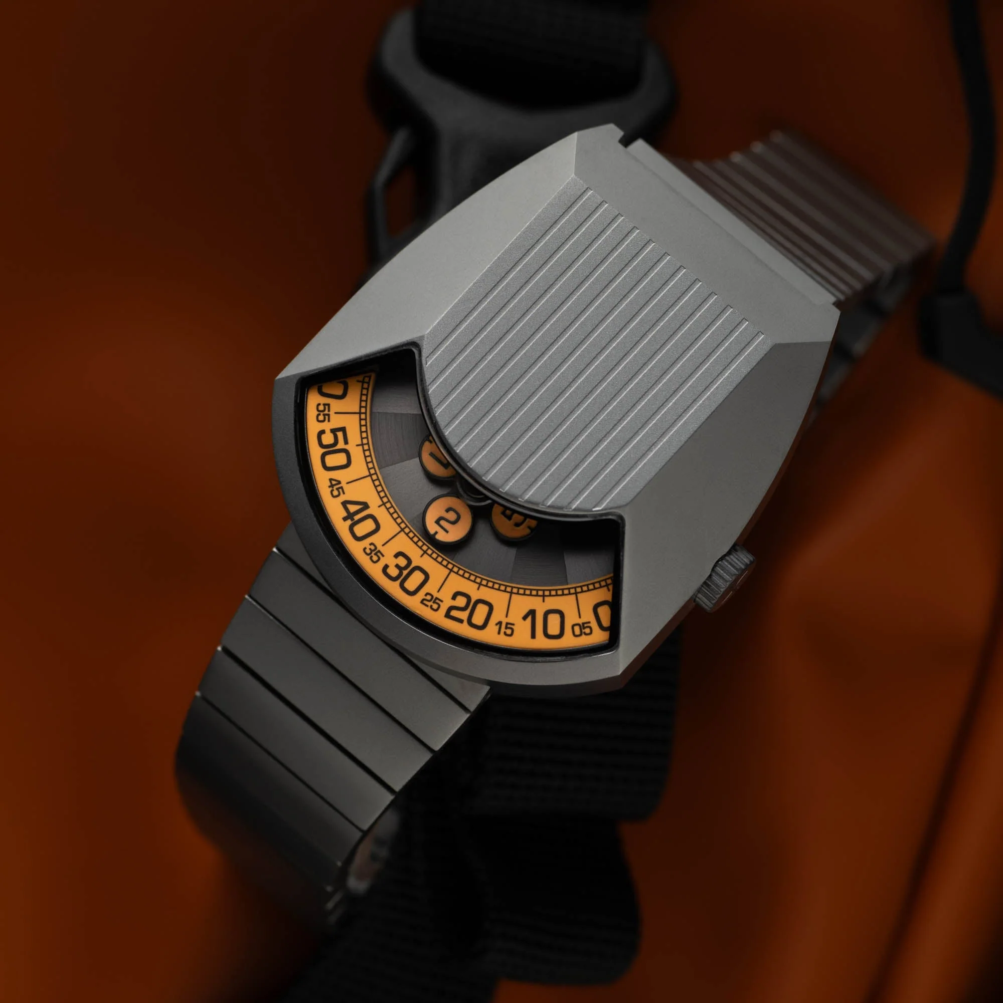 Xeric Retronaut Automatic Wandering Hour Matte Gunmetal Orange