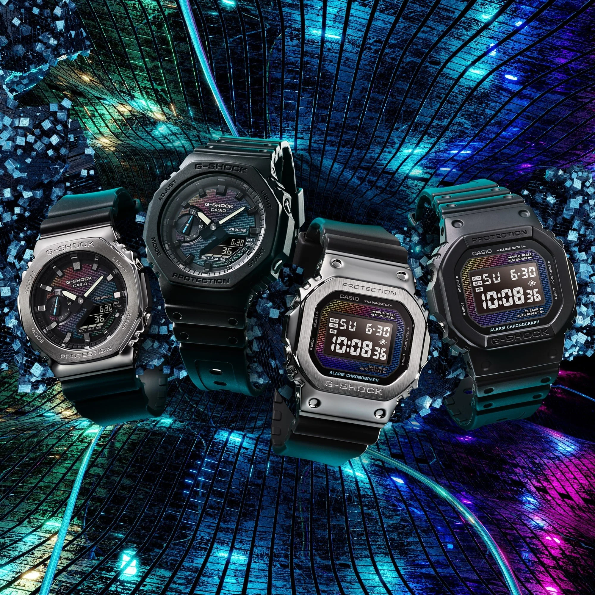 G-Shock GM2100 Rainbow Brick Wall Ana-Digi Black Silver