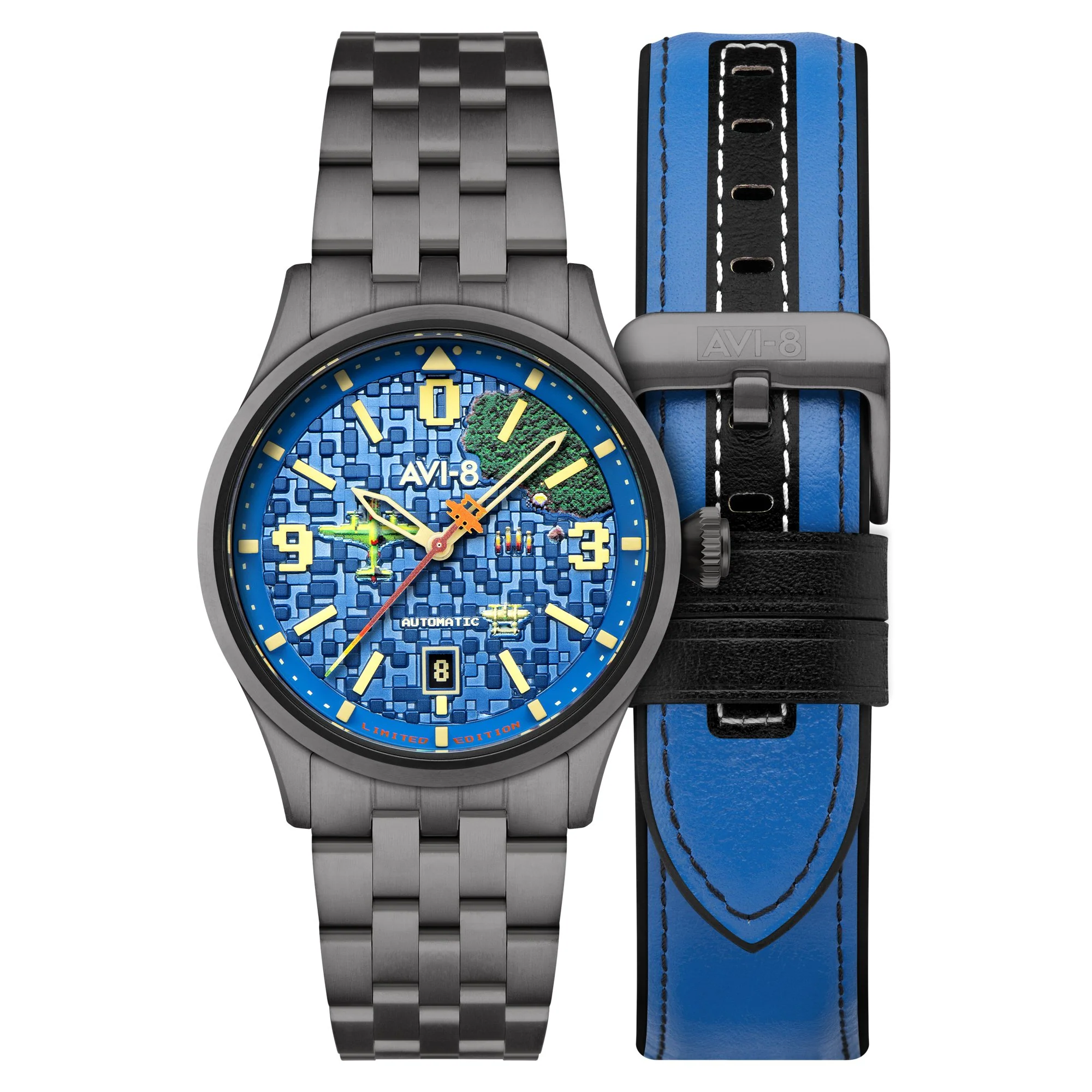 2867-avi-8-flyboy-capcom-1942-automatic-pixel-limited-edition-gunmetal-ace-1.webp AVI-8 Flyboy Capcom 1942 Automatic Pixel Limited Edition Gunmetal Ace