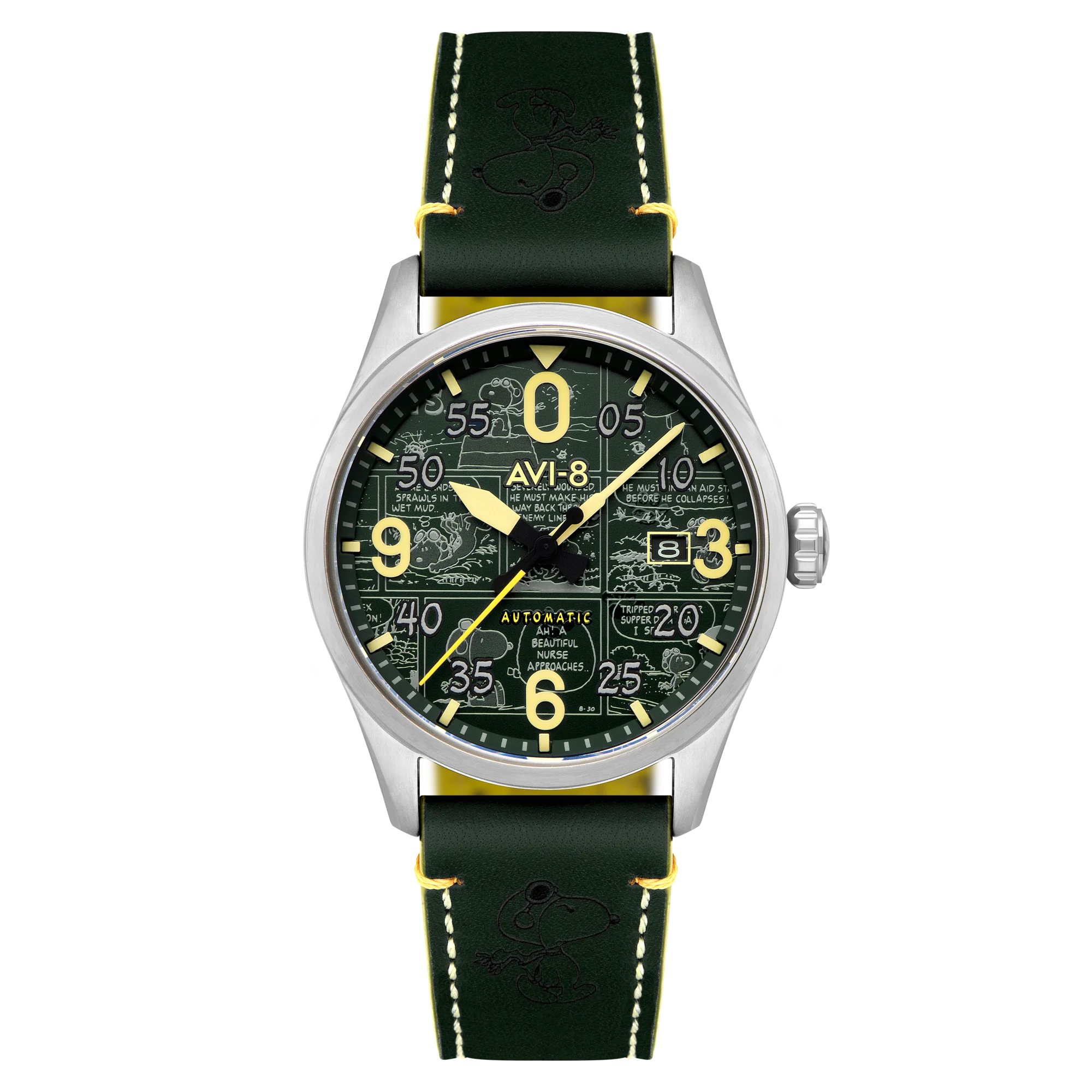 2919-avi-8-spitfire-smith-automatic-peanuts-snoopy-flying-ace-aviator-green-limited-edition-1.webp AVI-8 Spitfire Smith Automatic Peanuts Snoopy Flying Ace Aviator Green Limited Edition