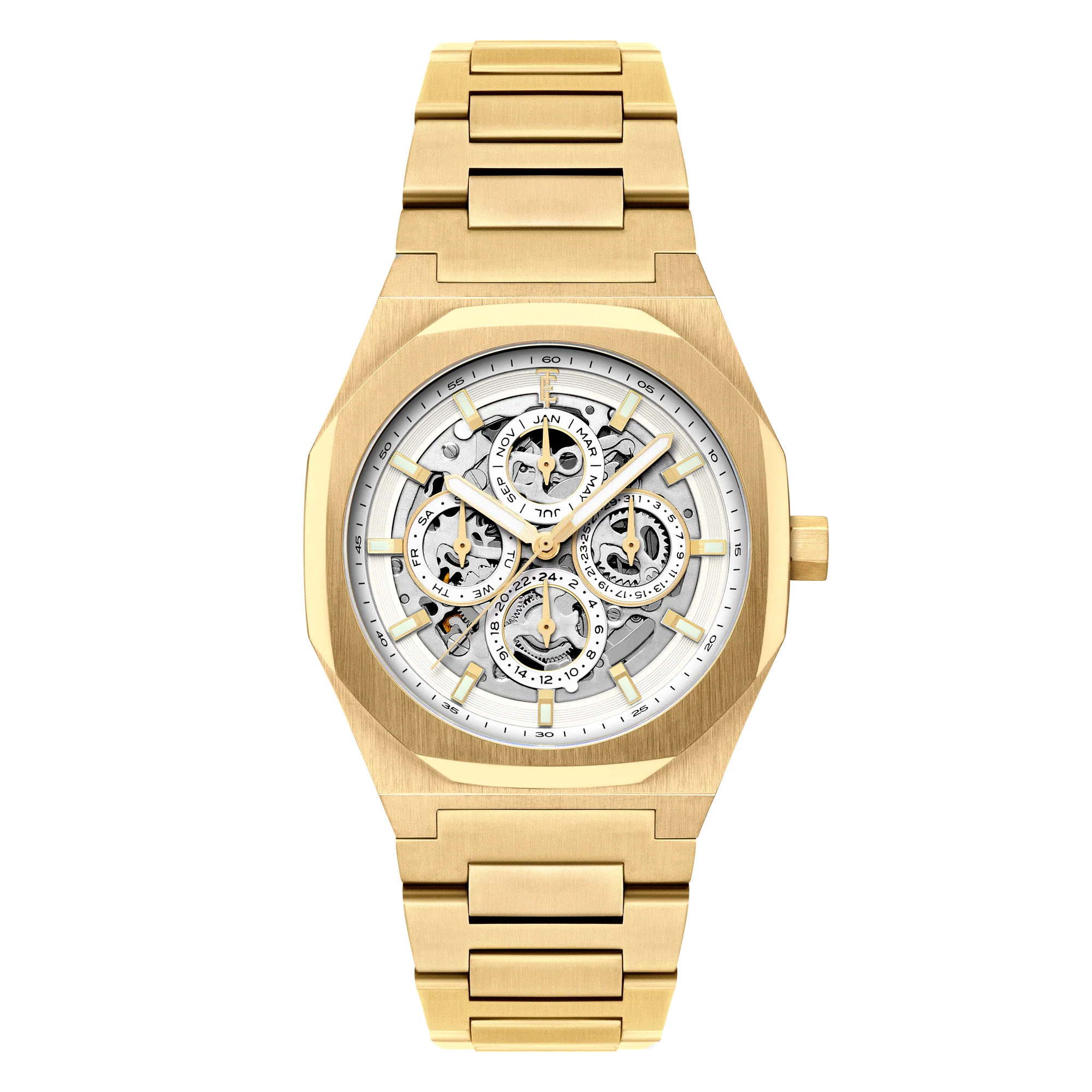 Thomas Earnshaw Discovery Drake Triple Calendar Skeleton Automatic Cloudy Gold