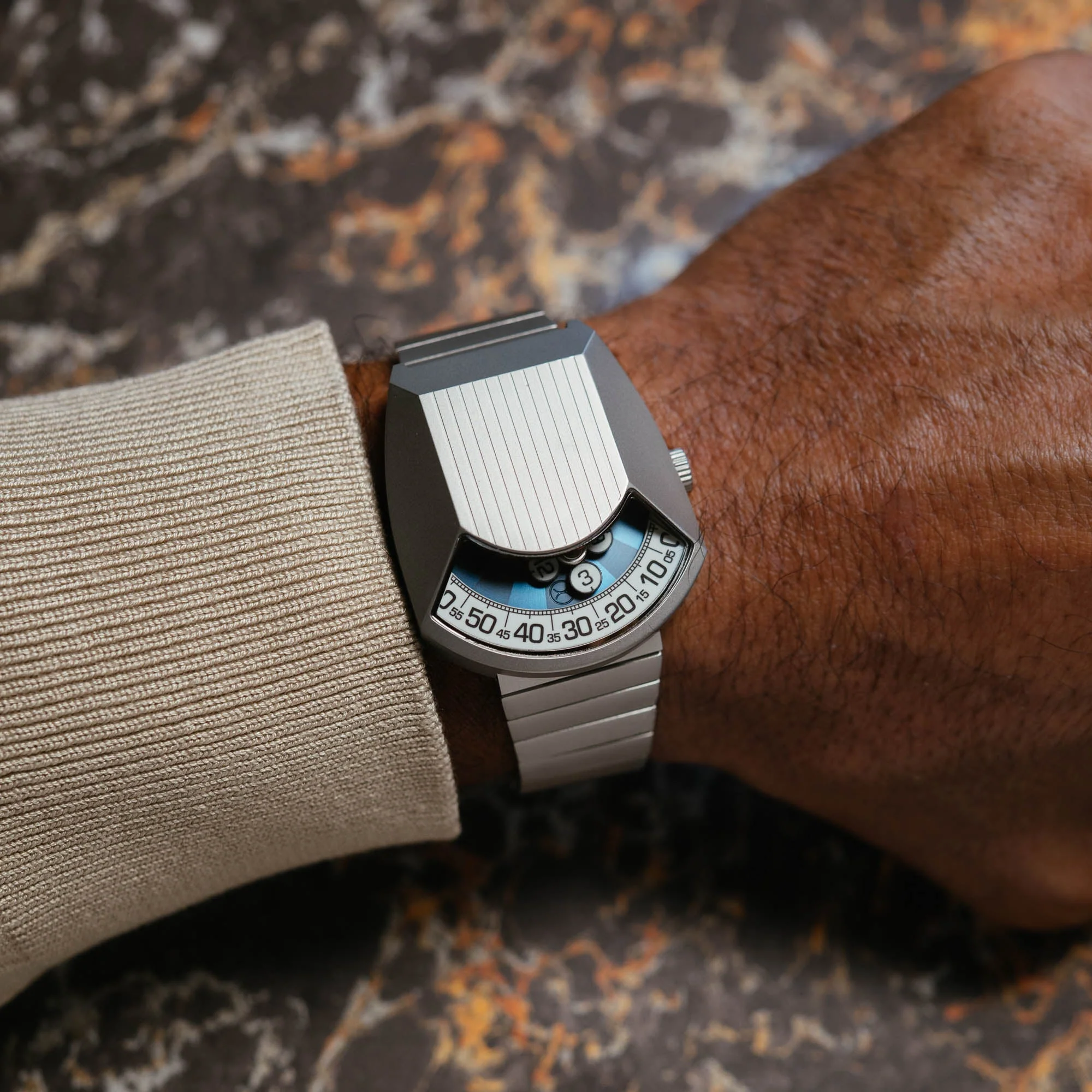 Xeric Retronaut Automatic Wandering Hour Matte Steel Blue