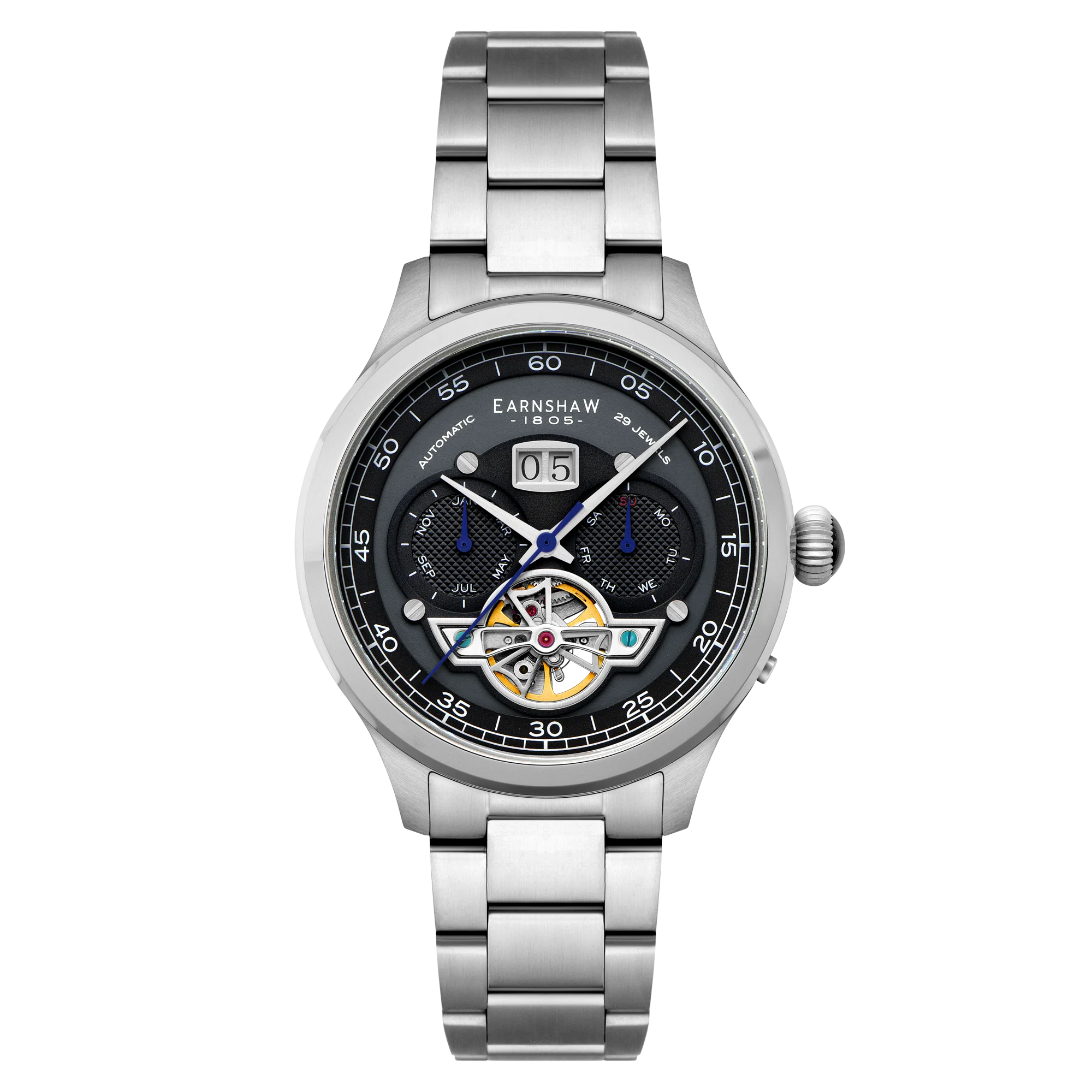 Thomas Earnshaw Baron Grand Date Calendar Open Heart Automatic Deep Midnight