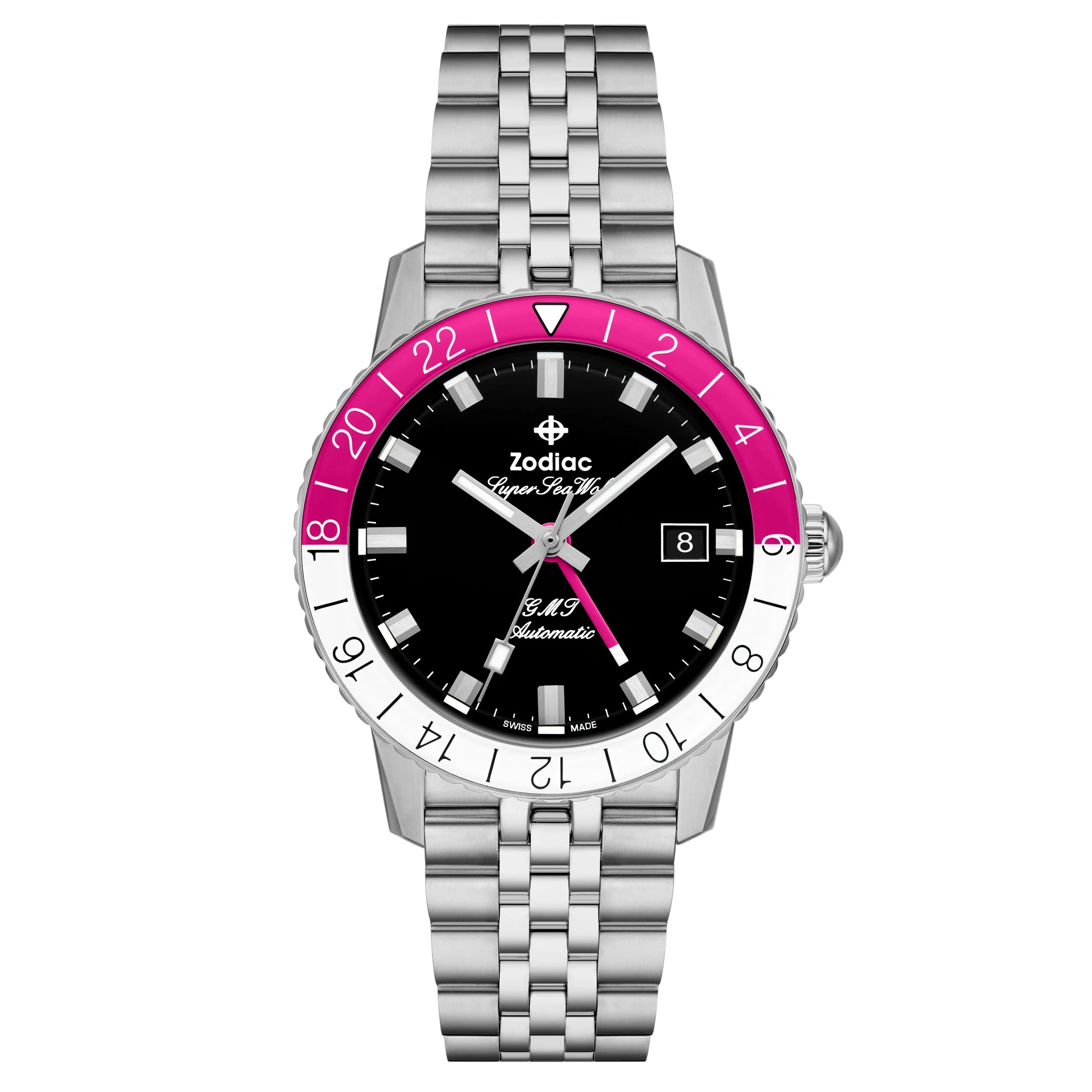 Zodiac Super Sea Wolf GMT Automatic SS Black Pink
